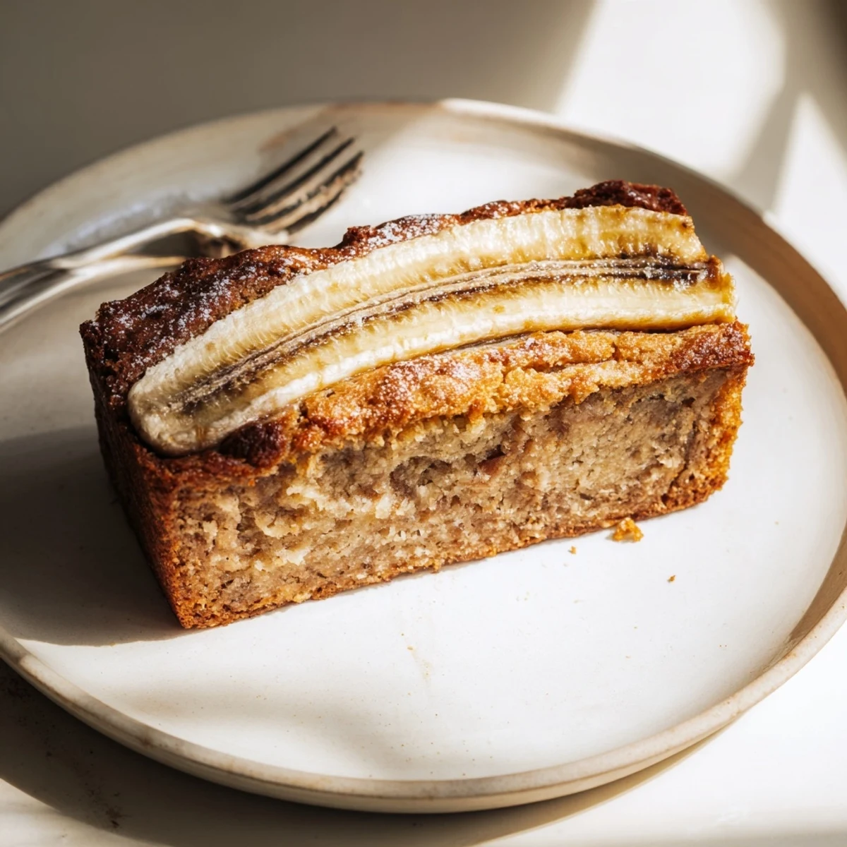 Steaming, golden-brown 5-Ingredient Banana Bread loaf, ready and delicious, for breakfast or a snack.