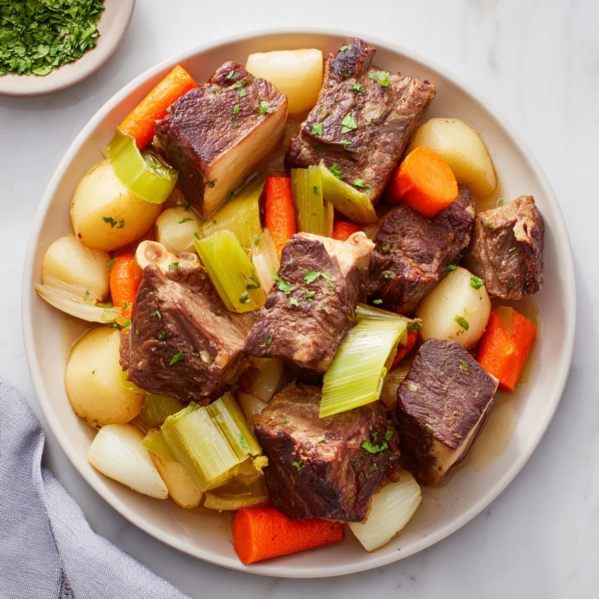 Steaming Authentic Pot-au-Feu with crusty bread and cornichons, a classic French stew.