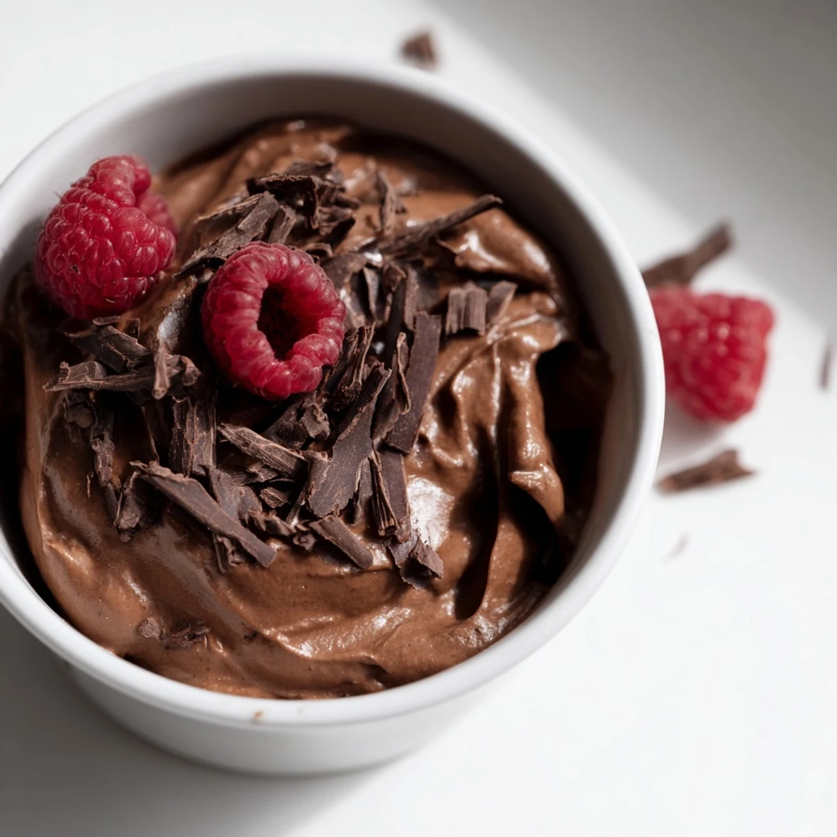 Smooth, dark, decadent 3-ingredient chocolate avocado mousse served in elegant glass bowls, ready to eat.