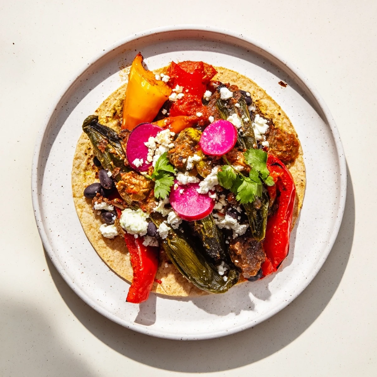 Desert Bloom Cactus Taco Board with colorful roasted vegetables and fresh salsas, ready to serve.
