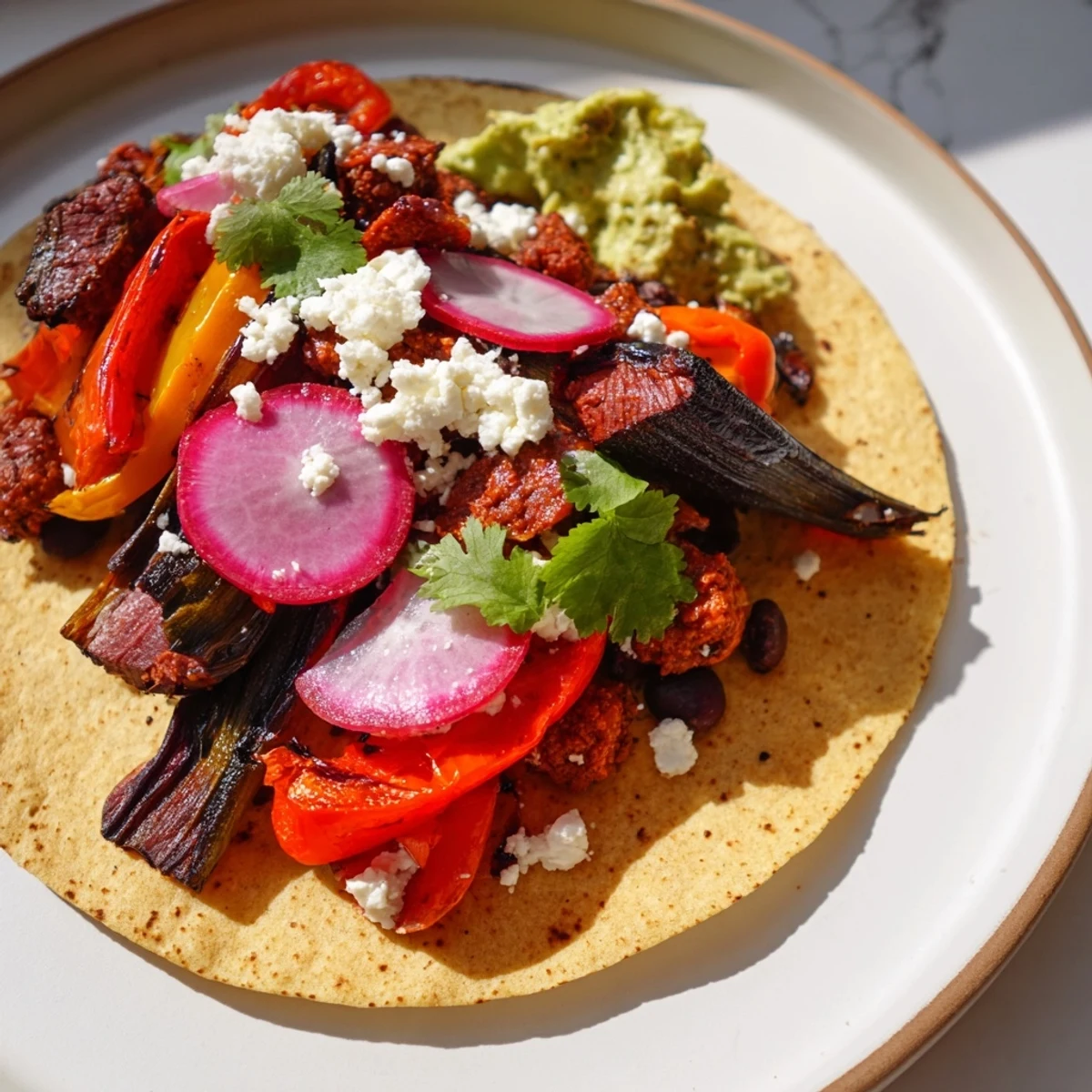 A Southwestern feast: the Desert Bloom Cactus Taco Board, overflowing with vibrant toppings, waiting to be enjoyed.