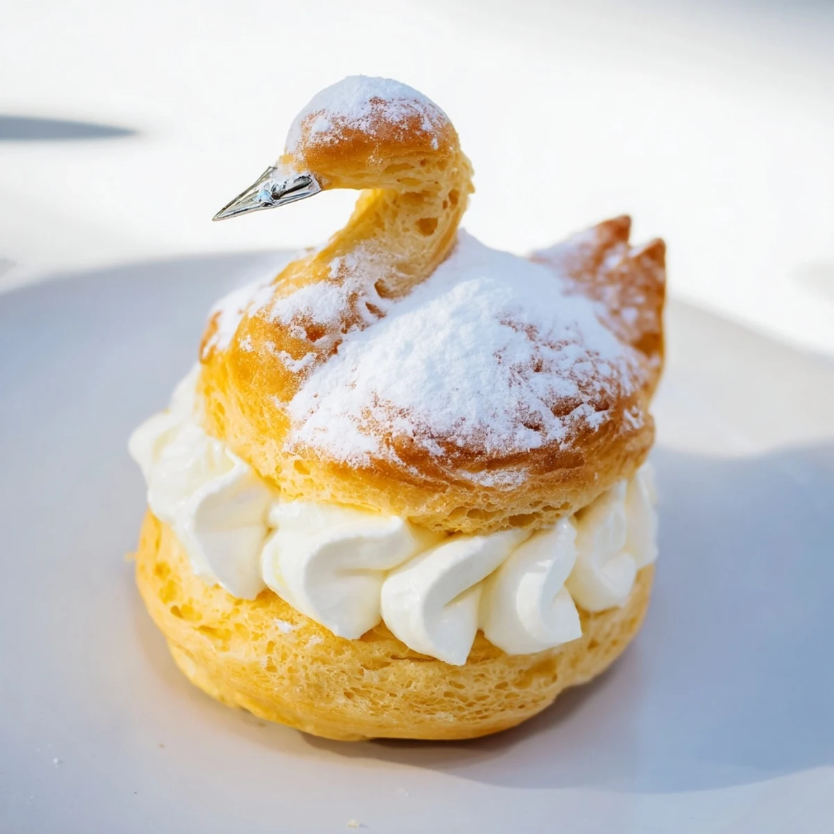 Delicate swan pastries on a platter, showcasing the lovely Feathered Friend Swan Pastry Platter dessert recipe.
