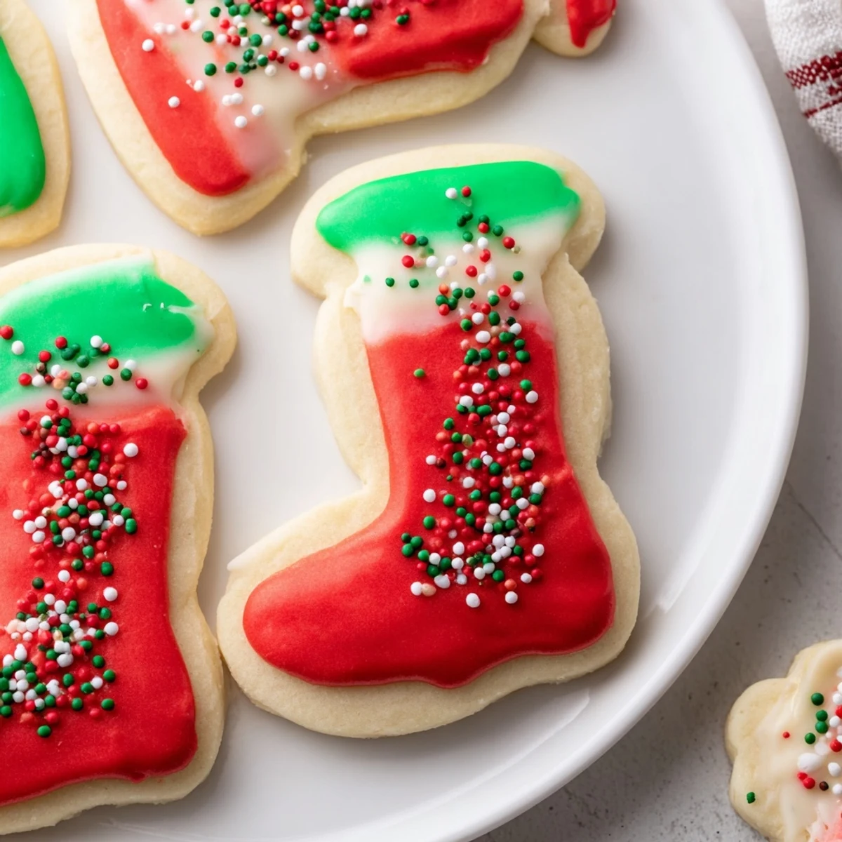 Close-up of wonderfully decorated Christmas Boot-Shaped Delights, ready to be enjoyed with cocoa.