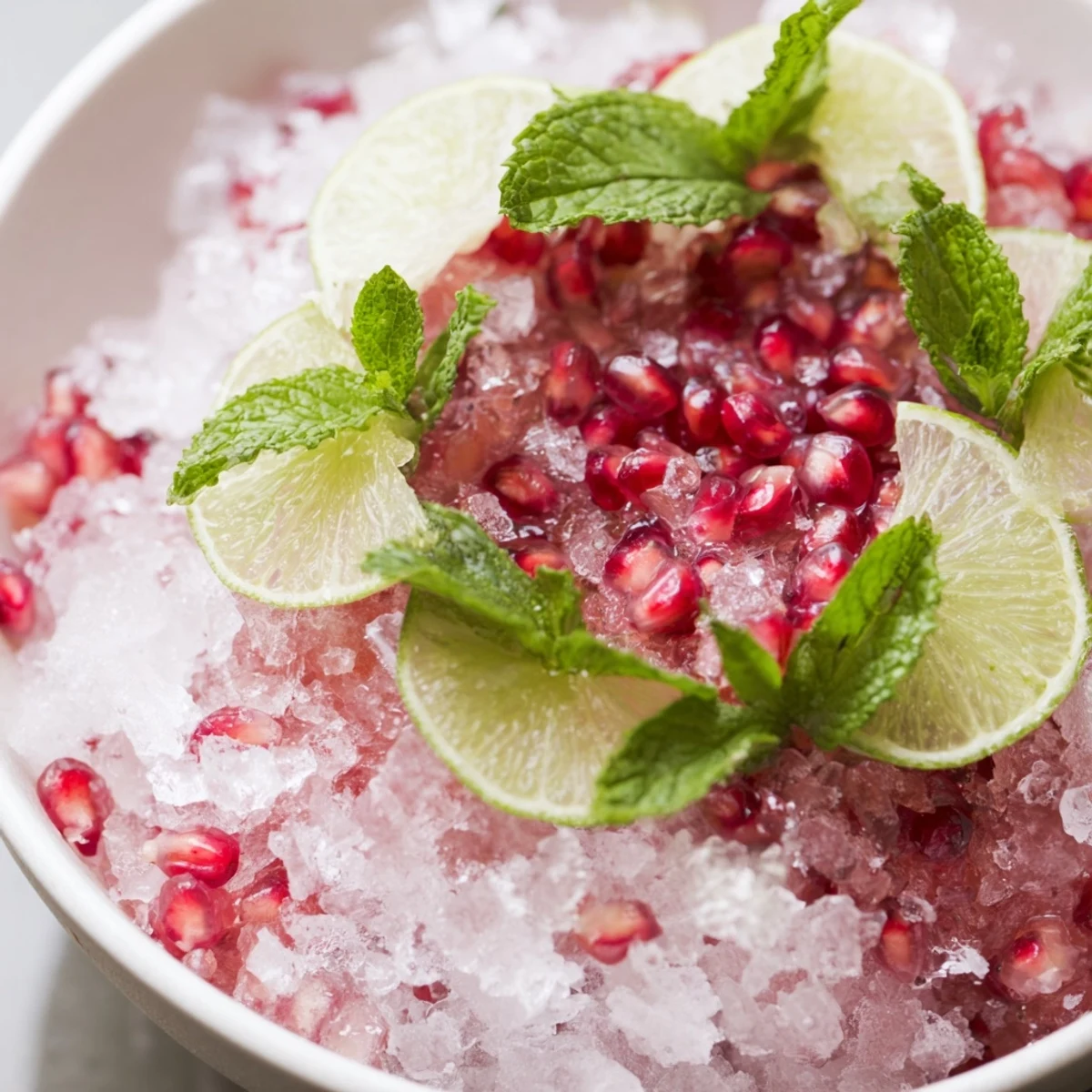 Festive Pomegranate and Mint Wreath garnished with bright red pomegranate seeds and fresh mint.
