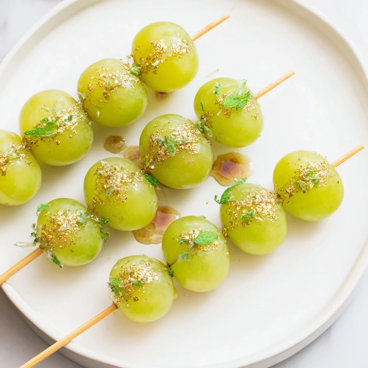 Festive Grape of Luck Countdown Skewers: vibrant green grapes ready to enjoy for a New Year's Eve celebration.