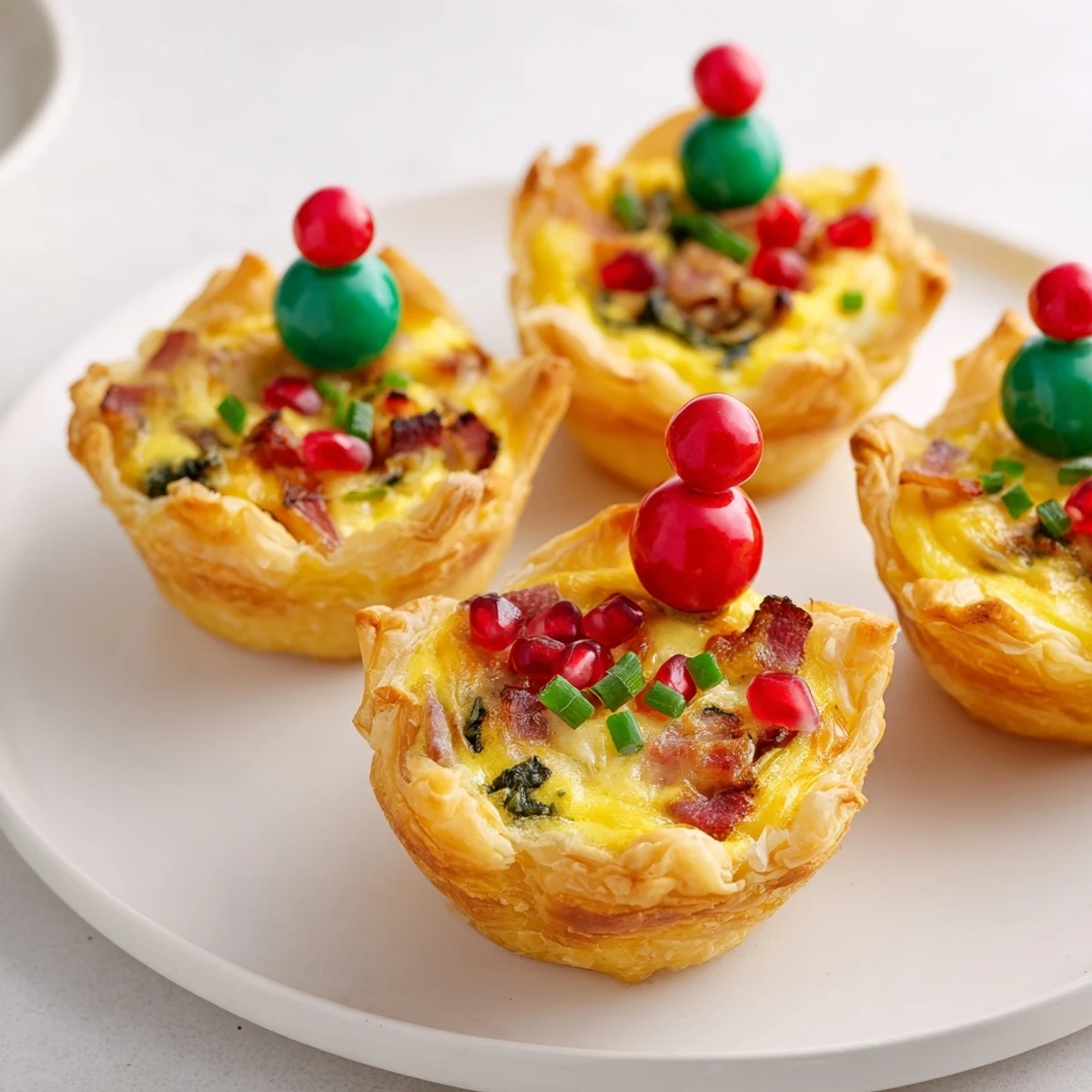 Mini Quiche Christmas Tree arranged in a festive tree shape, offering a delicious appetizer.