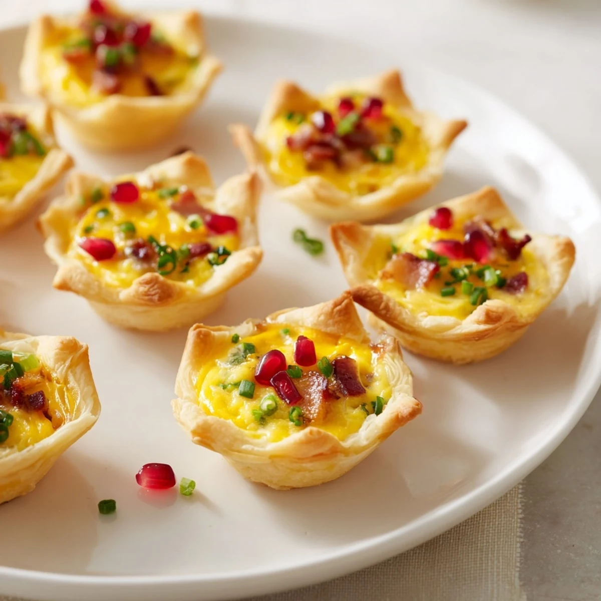 Golden-brown mini quiche Christmas tree, filled with savory cheese and spinach, ready to eat.