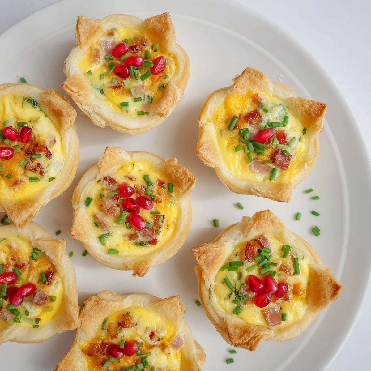 Beautifully decorated mini quiche Christmas Tree, perfect party appetizer with vibrant colors.