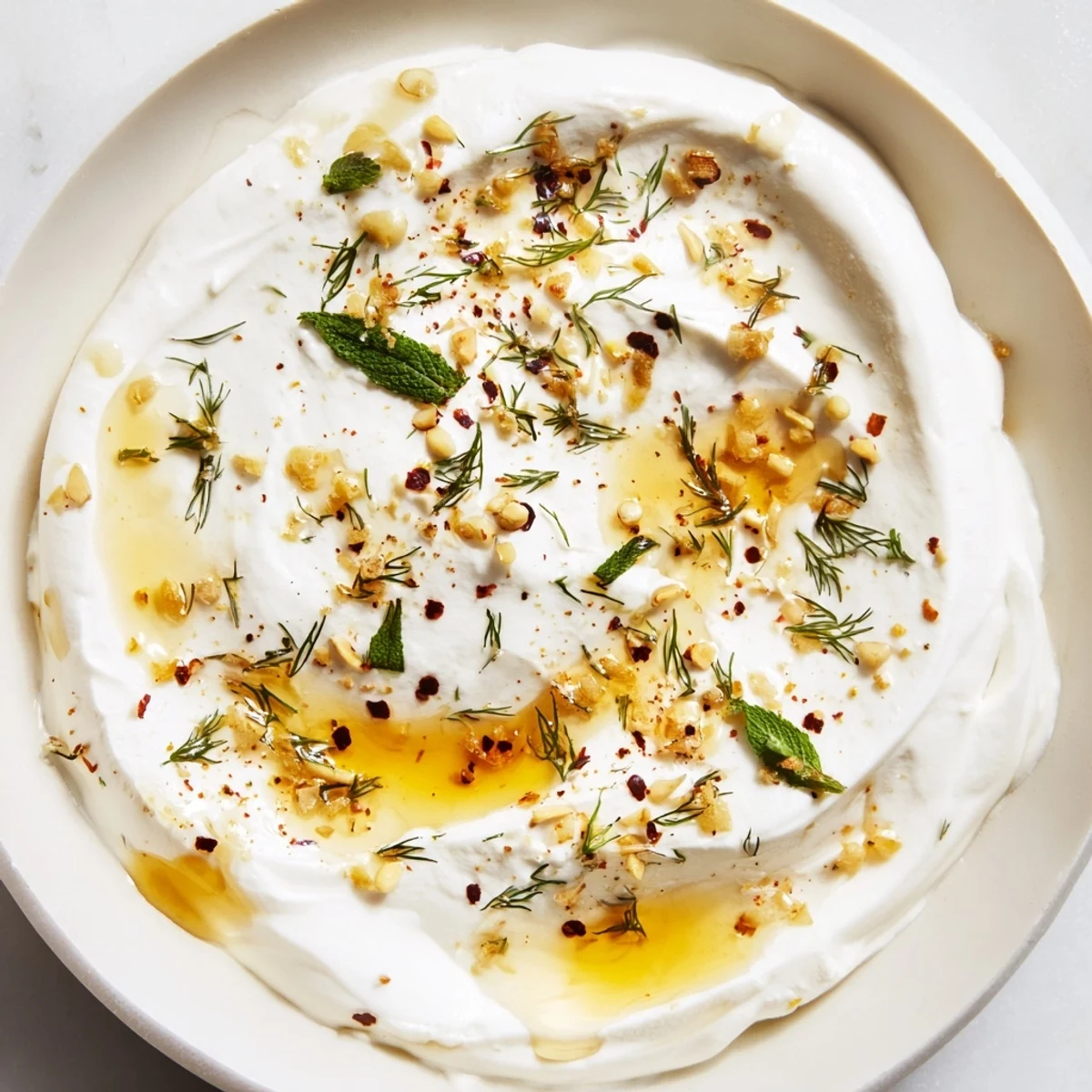 Creamy Angel Wings Whipped Feta Dip, drizzled with honey, ready to be scooped up with pita chips.