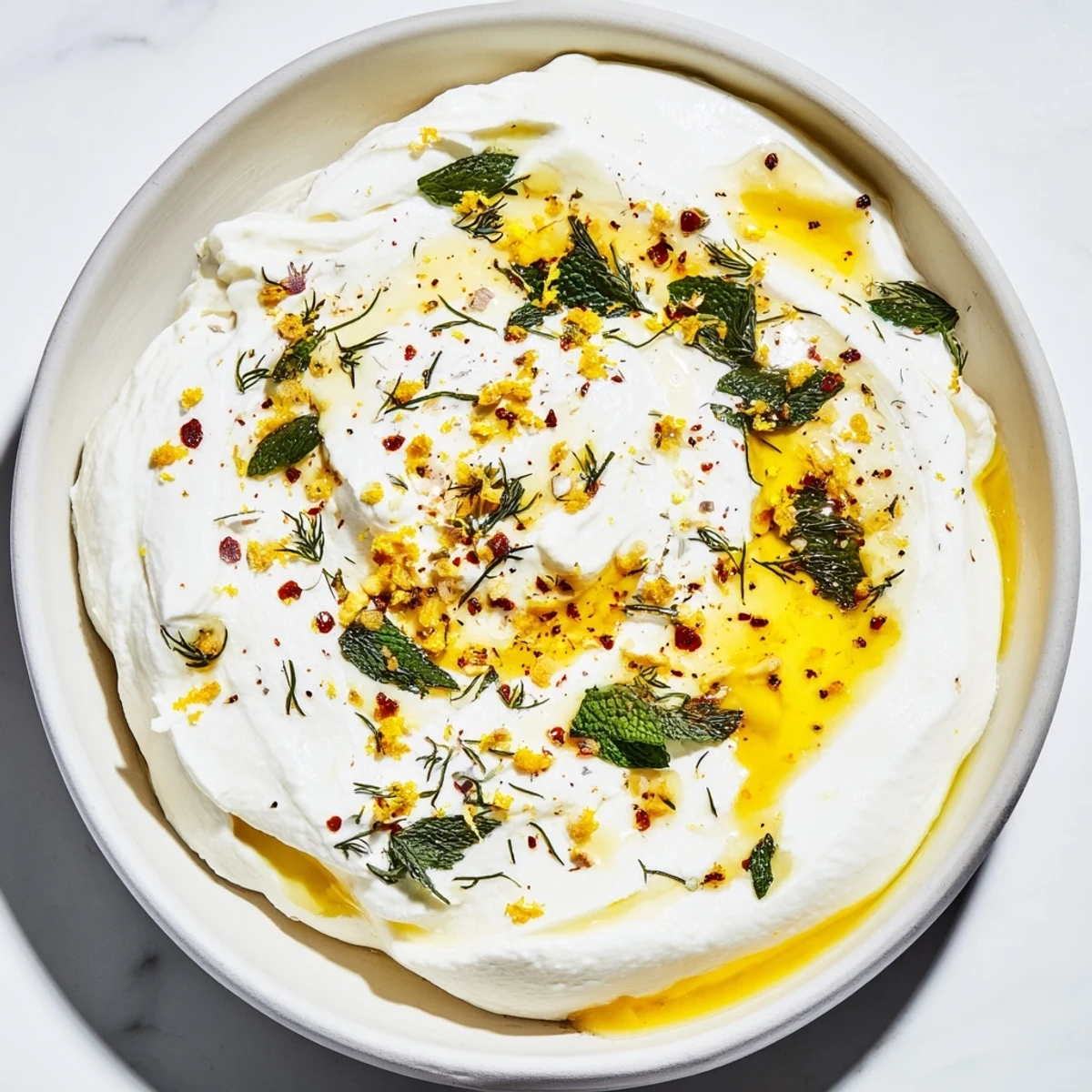 Golden-brown pita chips alongside a bowl of flavorful Angel Wings Whipped Feta Dip, bursting with fresh herbs.