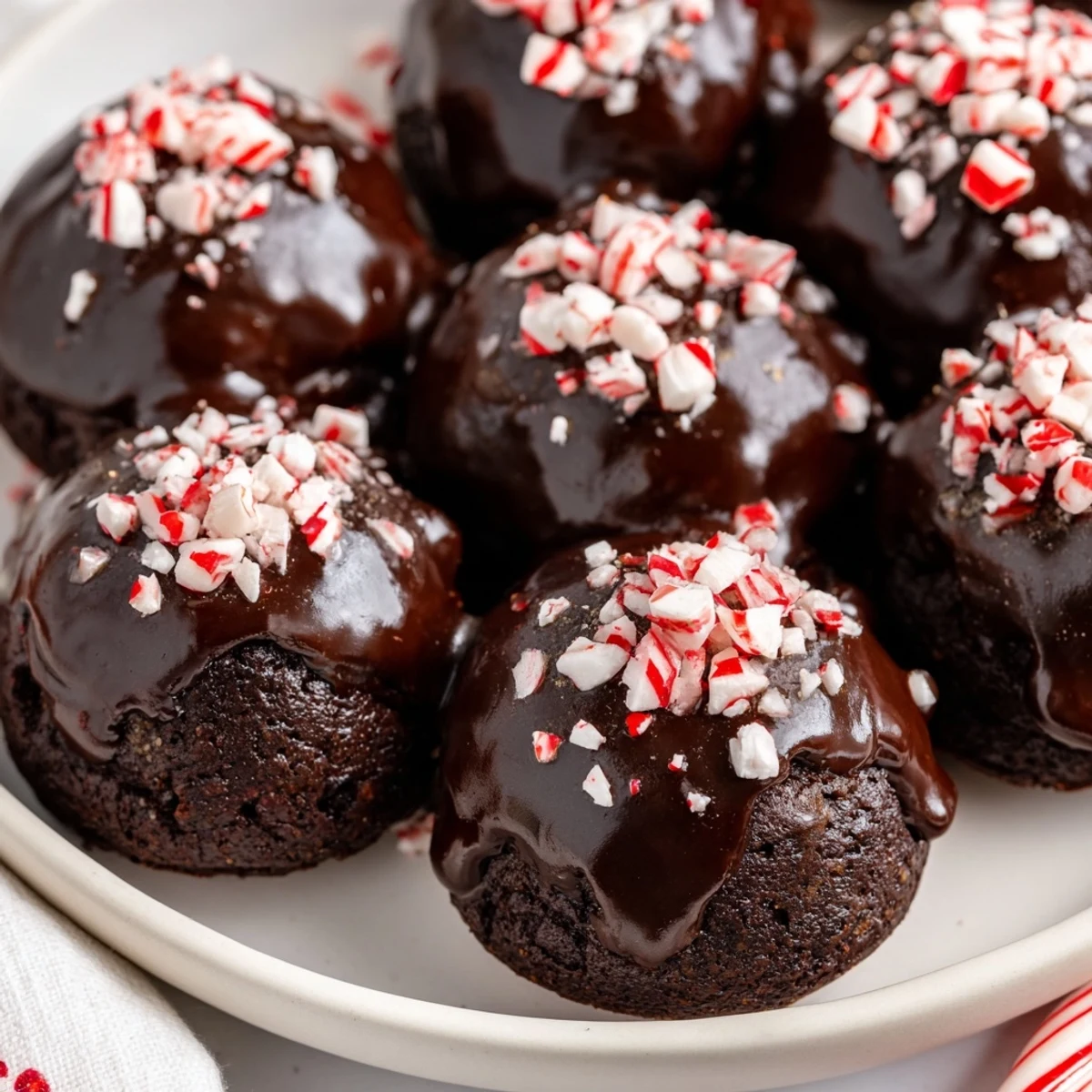 Warm, inviting photo of glistening Peppermint Mocha Brownie Bites ready to be savored.