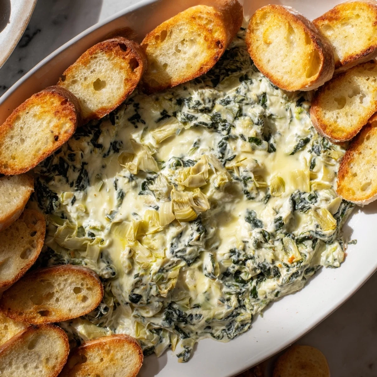 Warm, inviting image of Spinach Artichoke Dip: the classic appetizer, ready to scoop.