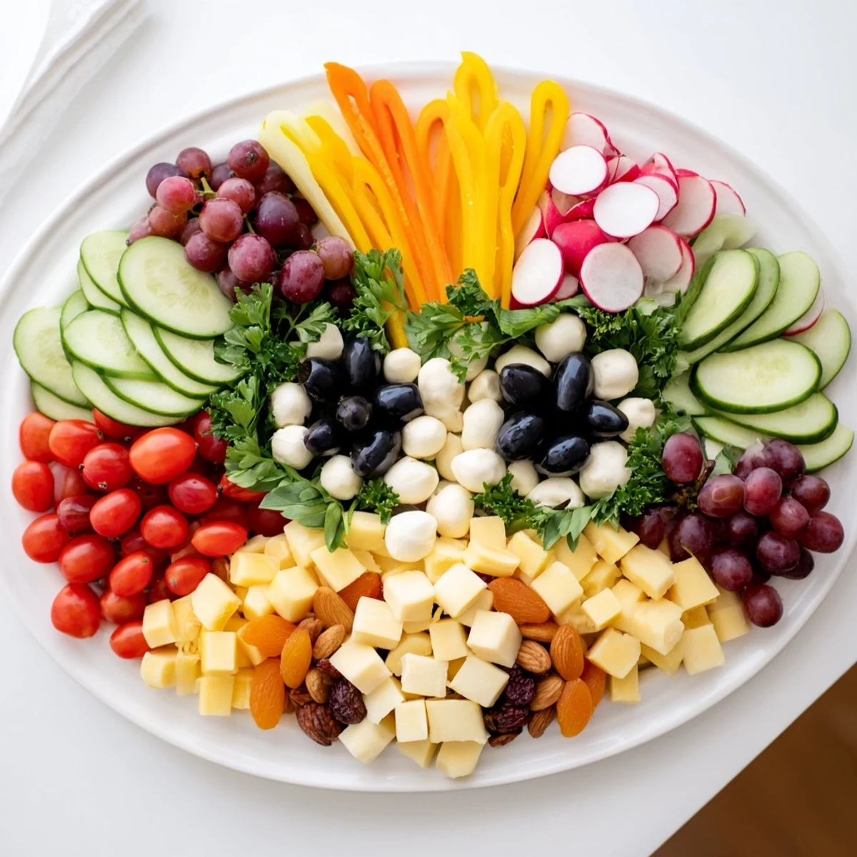 Festive The Masquerade Mask appetizer platter with vibrant vegetables and cheeses, perfect for parties.