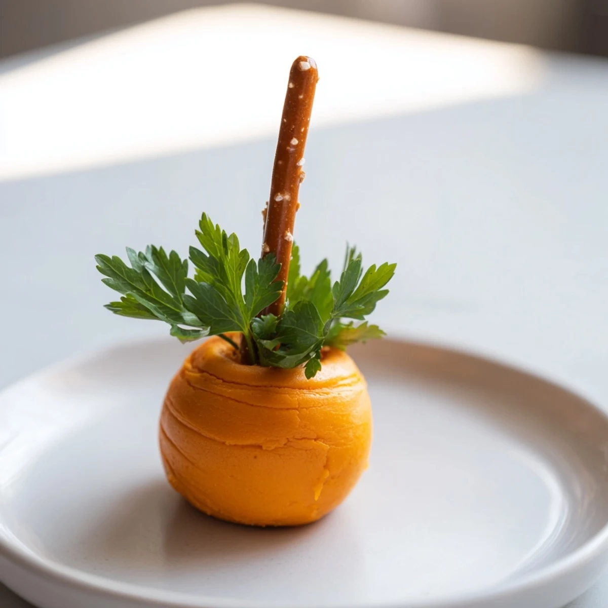 A playful Pumpkin Patch Grid: rows of cheese ball pumpkins with pretzel stems, ready to enjoy.