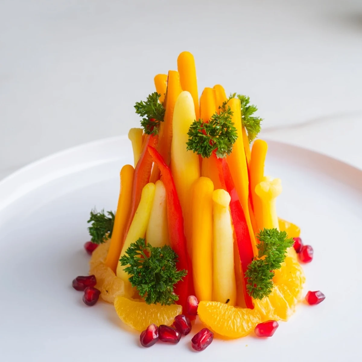 Bonfire Warmth Centerpiece, a vibrant edible display with carrot flames and pepper embers, ready to serve.