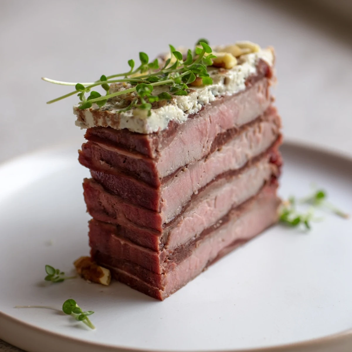 The Grand Canyon Rim terrine with a vibrant blue cheese river, ready to slice and serve.