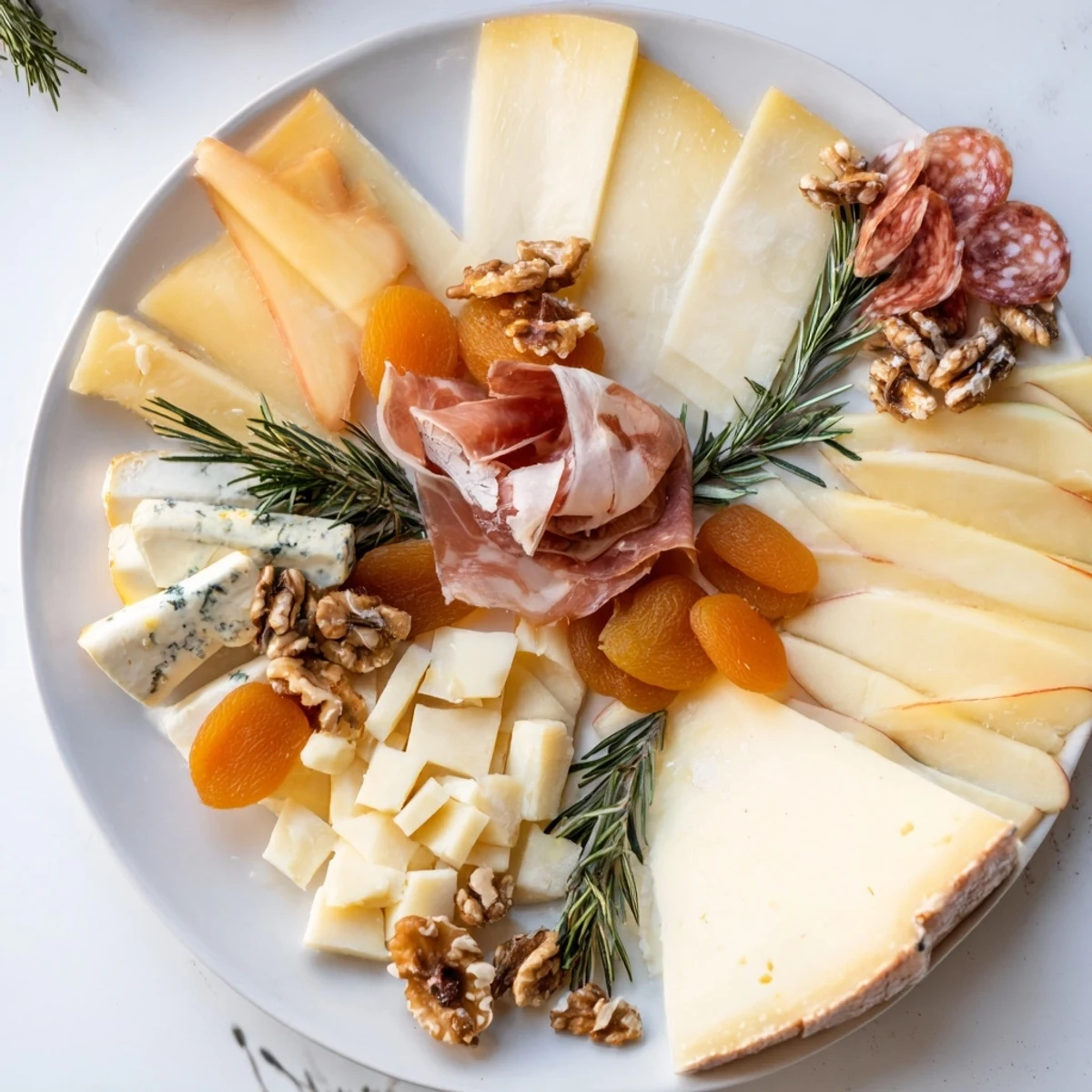 A beautifully arranged Winter Mountain Cheese Platter with assorted cheeses and charcuterie, ready to enjoy.