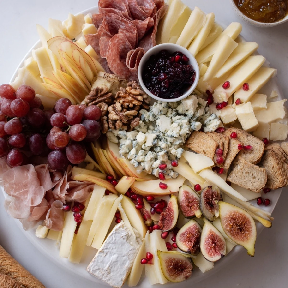 Moments Magiques Plateau Bonne Année 2026, a lavish platter laden with cheese, charcuterie, and fresh fruit.