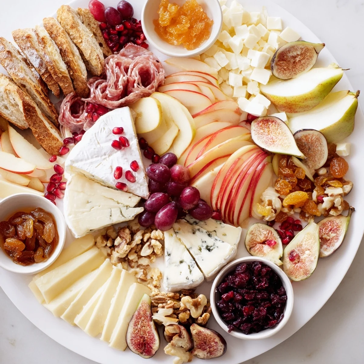 A close-up of a festive Moments Magiques Plateau Bonne Année 2026, brimming with delightful French appetizers.