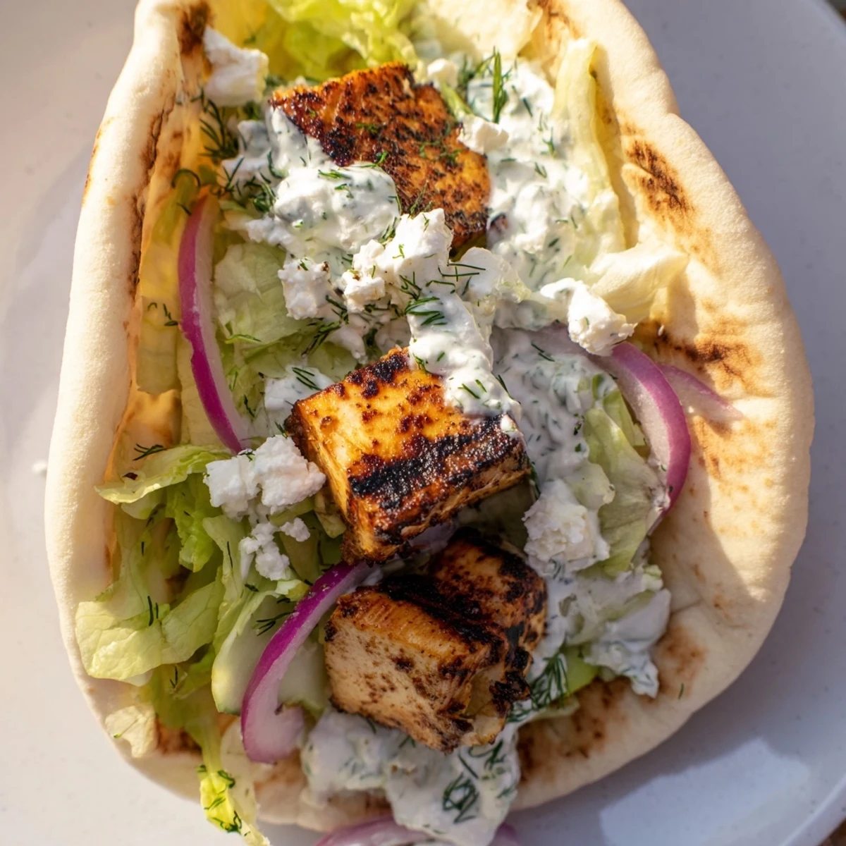 Juicy Greek Chicken Souvlaki Wraps filled with grilled chicken, cool tzatziki, and fresh vegetables make a perfect lunch.
