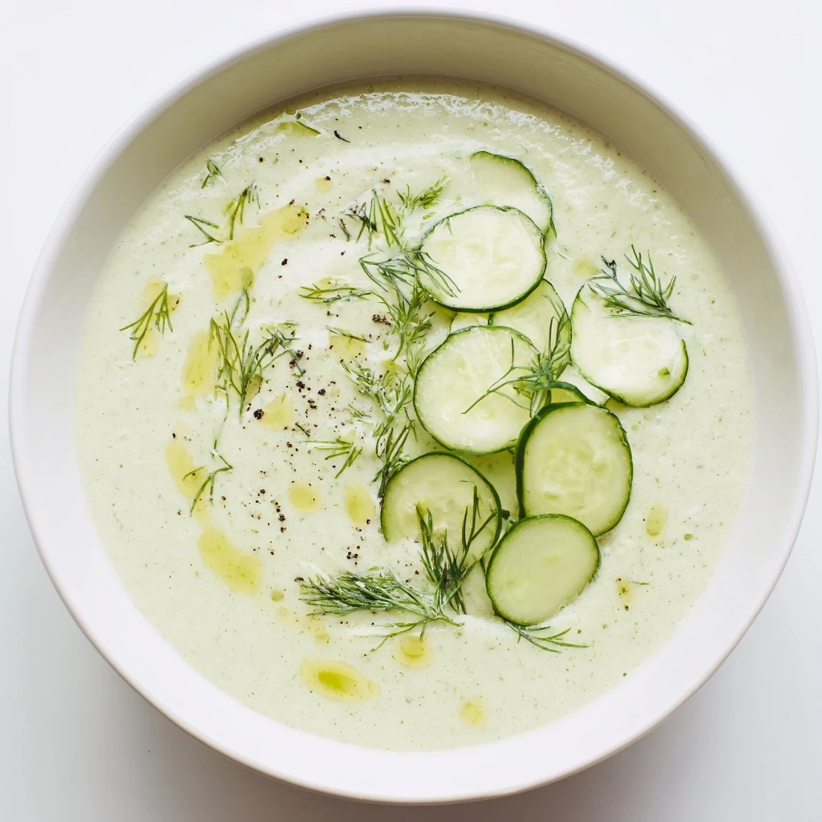Fresh and vibrant, this cold Cucumber Garlic Soup looks refreshing on a hot afternoon.