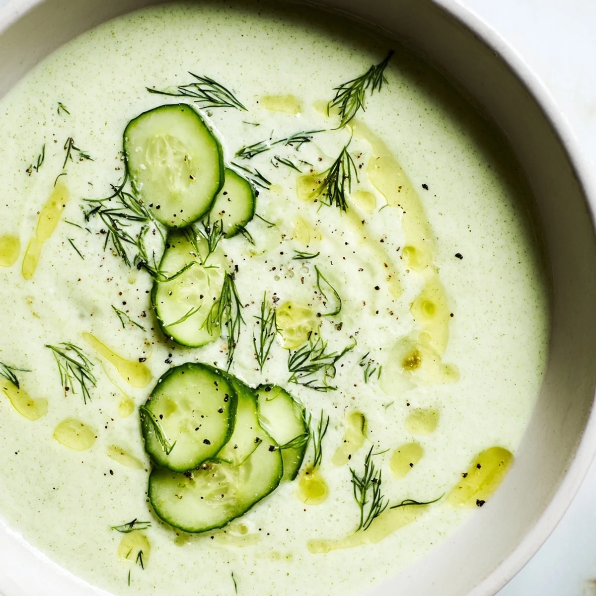 Cool and dreamy, this chilled Cucumber Garlic Soup is a perfect vegetarian summer starter.