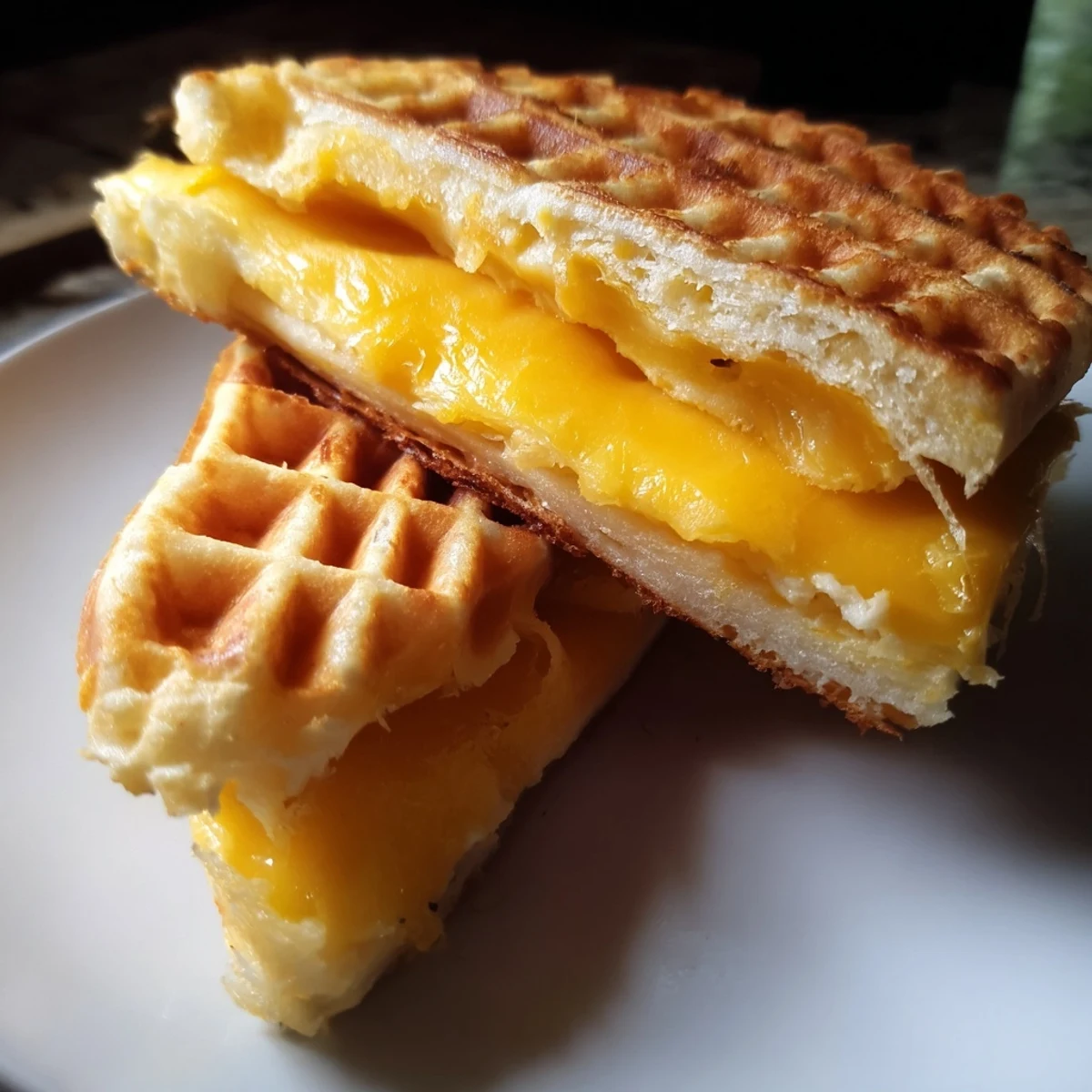 Golden, crispy Waffle Grilled Cheese with melted cheddar and irresistible crunch, ready to eat!
