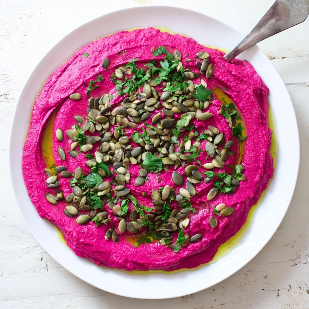 Roasted beets and chickpeas blended into a vibrant pink Beet Hummus, perfect for pita chips or a colorful appetizer spread.