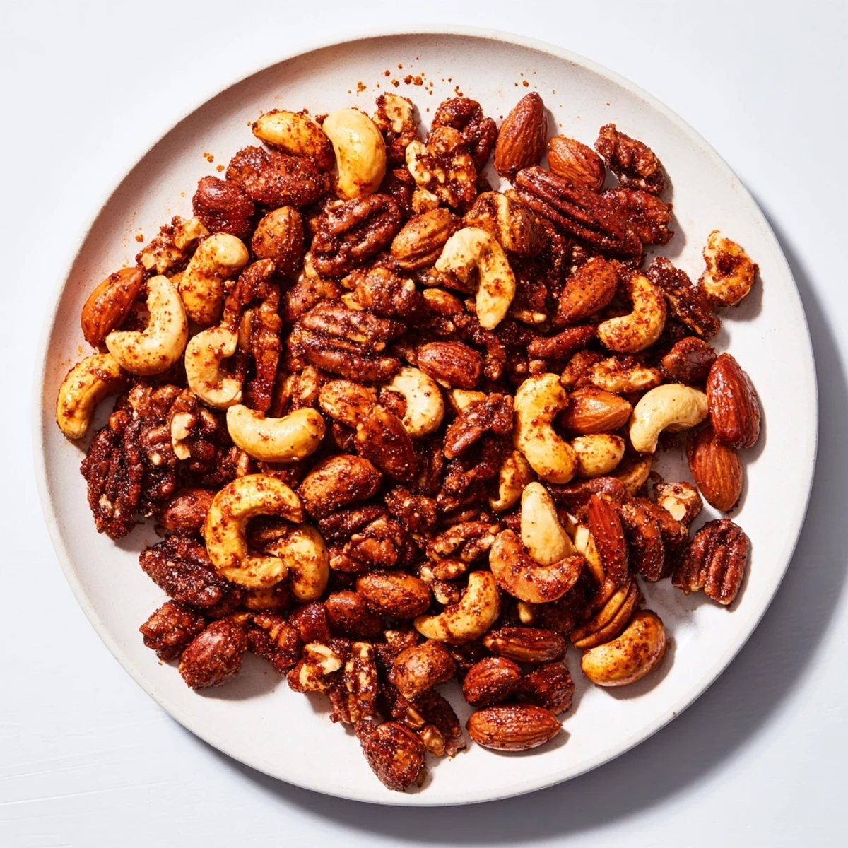 Freshly baked Spiced Nuts Mix cooling on a sheet pan, featuring warm cumin and smoky paprika notes.