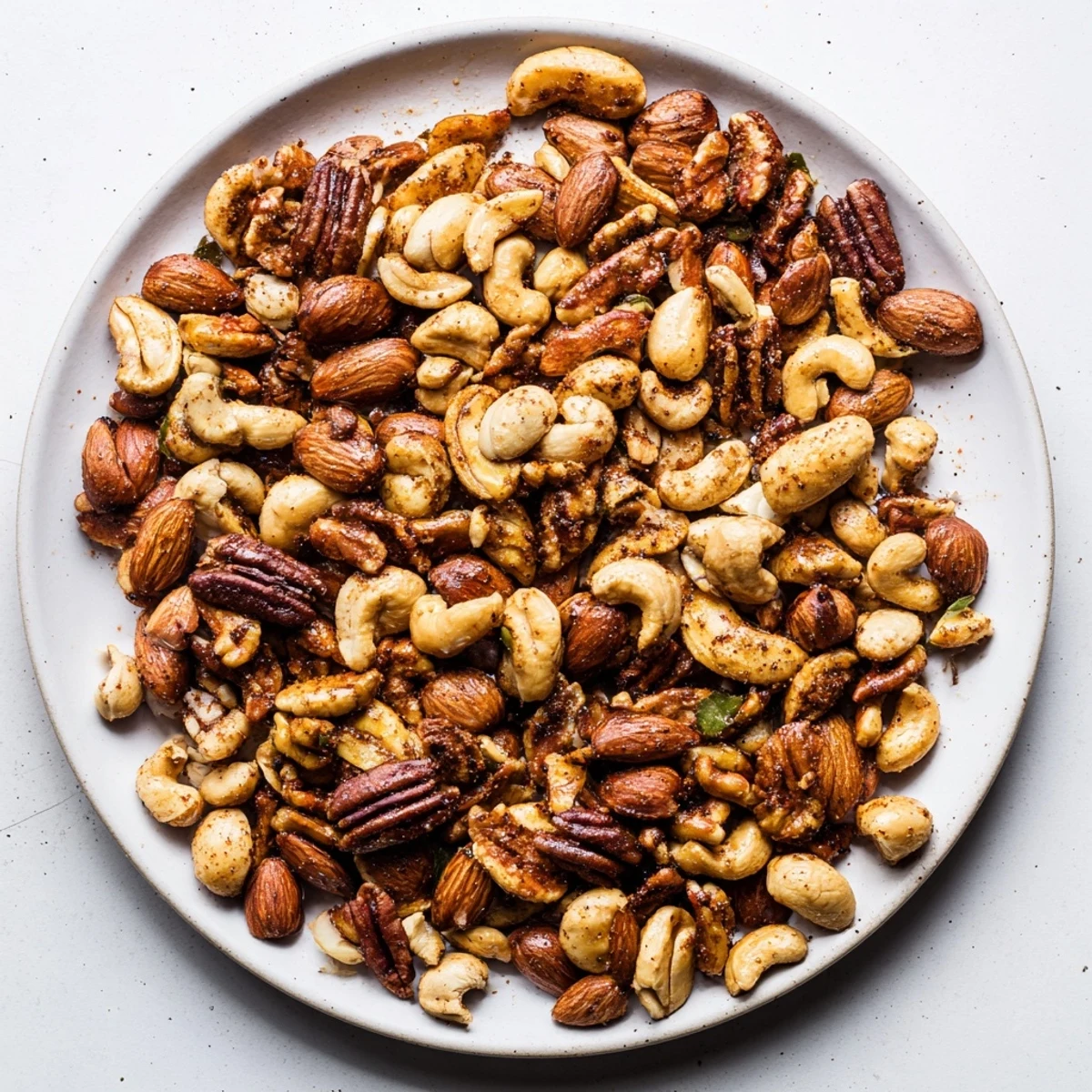 Savory-sweet Spiced Nuts Mix spilling from a glass jar, a perfect snack for charcuterie boards or parties.