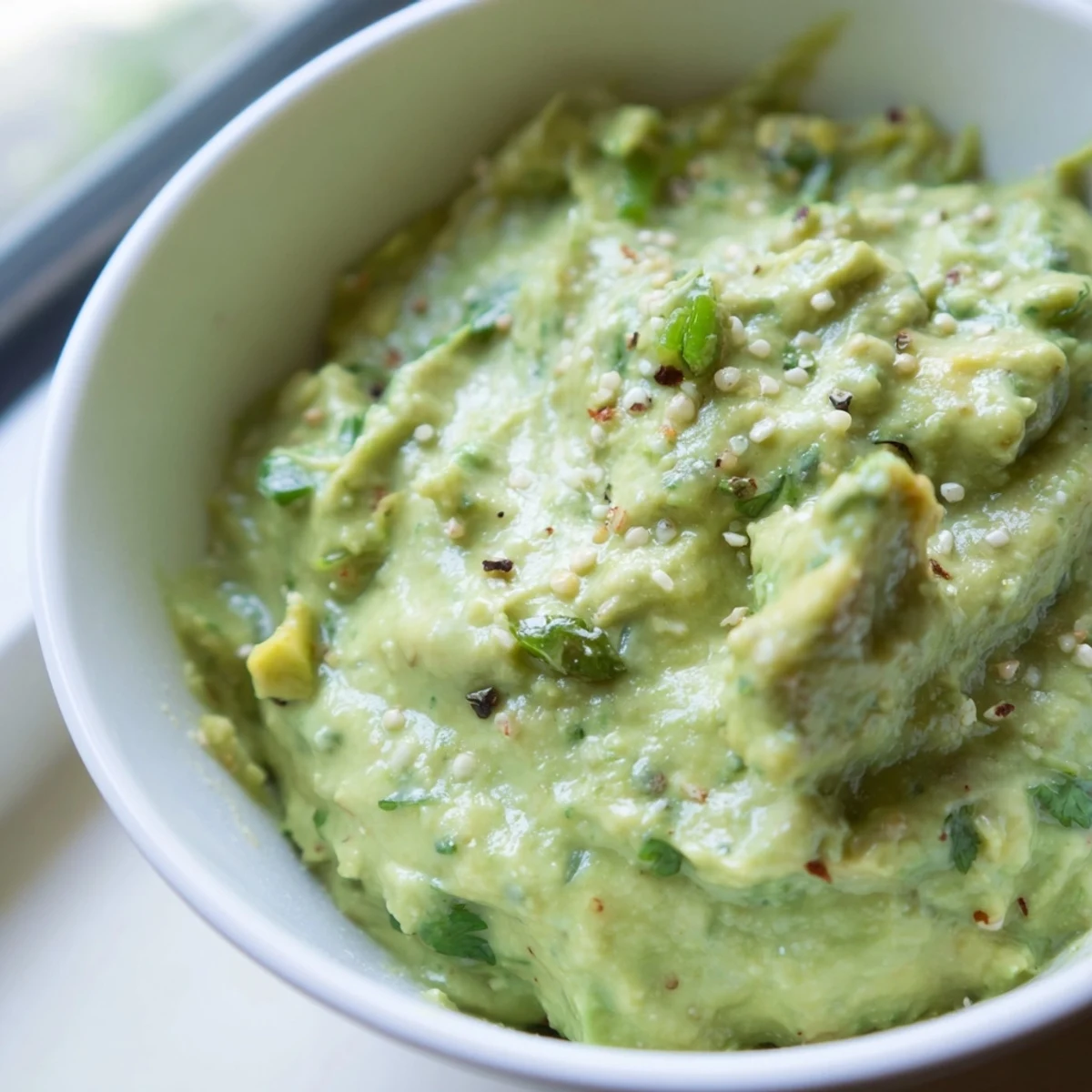 Chunky avocado lime dip in a rustic bowl, accompanied by colorful vegetable crudités and tortilla chips.