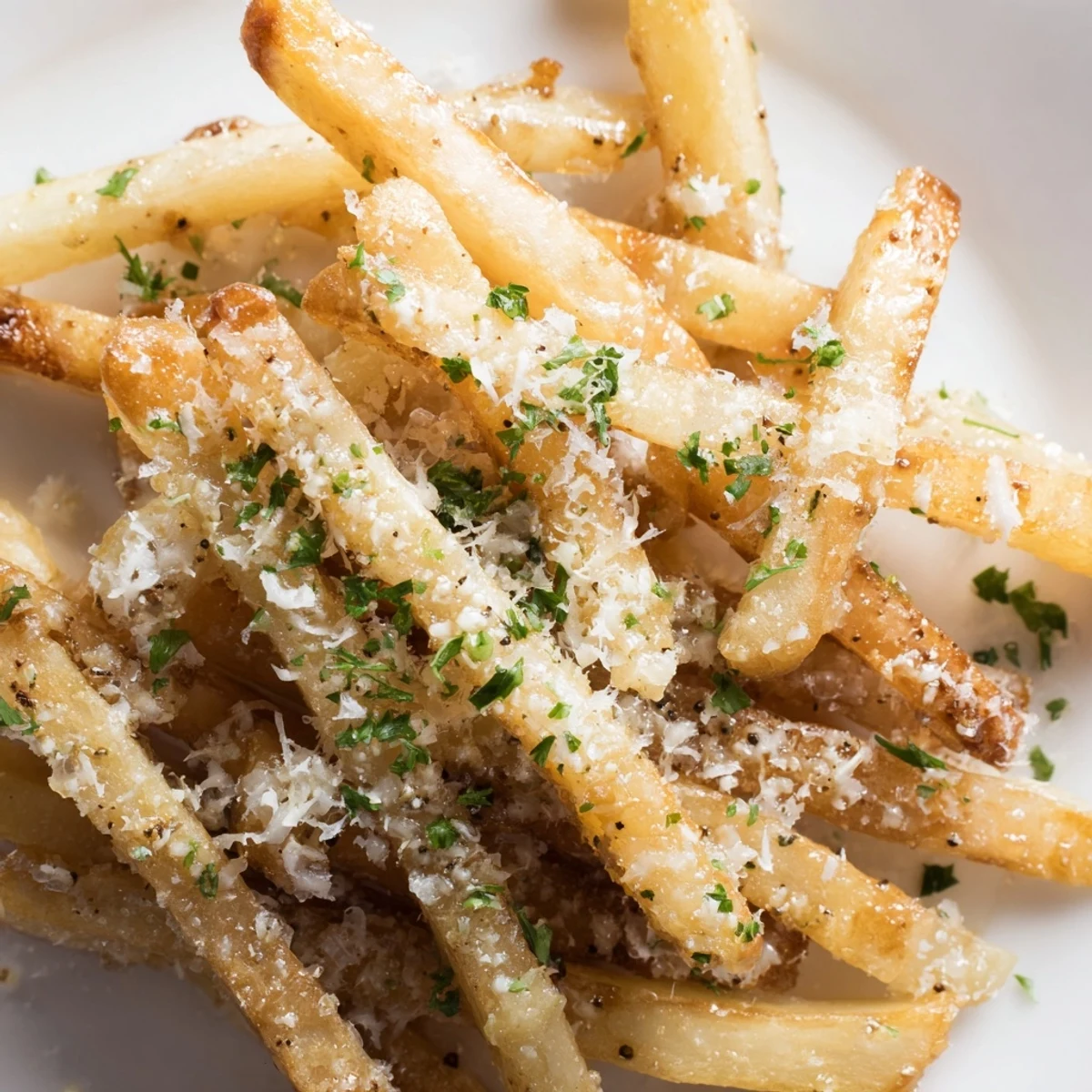 Savory Truffle Parmesan Fries served as a perfect side dish, paired with creamy garlic aioli for dipping.