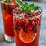 Refreshing sparkling raspberry lemon drink in a pitcher, garnished with mint and lemon slices for a festive touch.