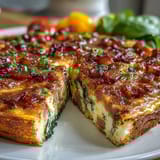 Savory One-Pan Ham and Swiss Frittata loaded with diced ham, spinach, and melted Swiss cheese, ideal for brunch.  