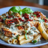 Viral Marry Me Chicken Pasta, showcasing tender chicken in a rich parmesan cream sauce.