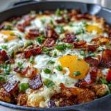 Savory Loaded Hash Brown Skillet, a cheesy, veggie-packed breakfast for Dad's celebration.