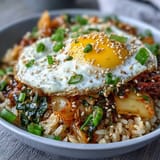 Flavorful fermented cabbage kimchi fried rice, perfect for a quick and satisfying Korean meal.