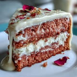 Decadent pink velvet cake with rosé wine, perfect for celebrations.