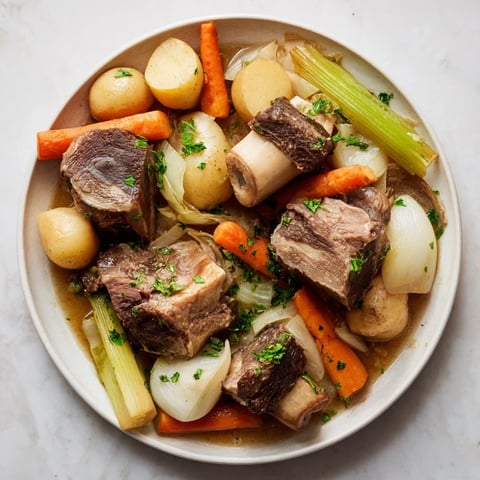 A warm bowl of Authentic Pot-au-Feu with tender beef and vibrant root vegetables.
