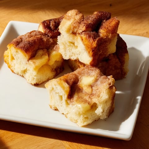 Golden Cinnamon Sugar Brioche Pudding Bake with a crispy top and creamy custard filling.
