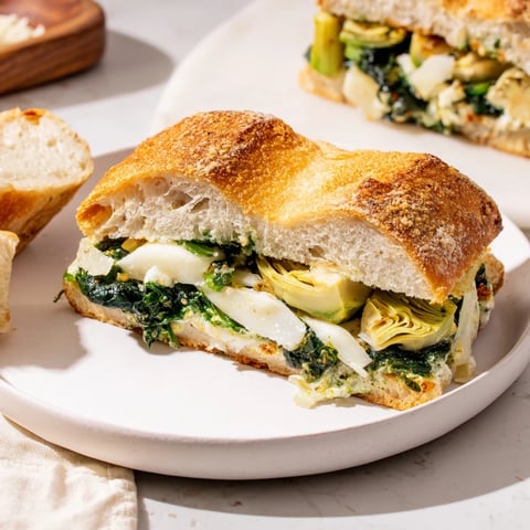 Melted cheese and creamy Air Fryer Spinach & Artichoke Dip grilled cheese, perfect for a cozy lunch.