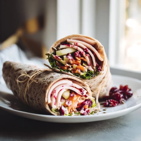 Bright, colorful close-up of a refreshing Cranberry Apple Slaw Turkey Wrap with healthy ingredients.