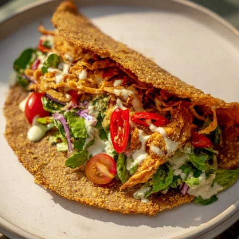 Golden, crispy Santa Hat Chicken Caesar Wraps, ready to eat with a vibrant red pepper Santa hat!