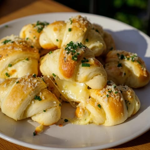 Warm, cheesy Savory Rolls: Crescent Roll Baked Cheese Bites, fresh out of the oven, with a buttery glaze.