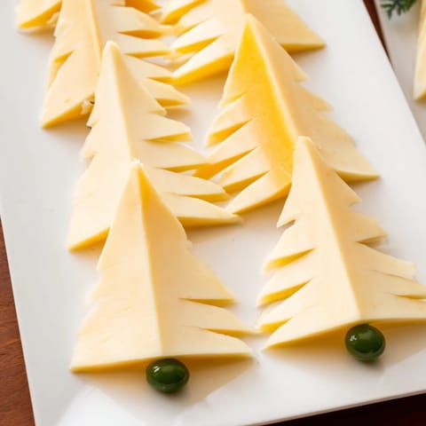 Cheese triangles and green grapes form a delicious The Tannenbaum Border around a festive cheese platter.