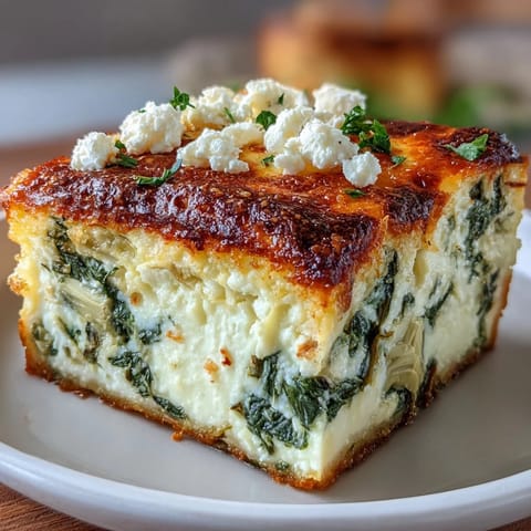 Sliced serving of High Protein Spinach Artichoke Bake plated alongside cherry tomatoes for a colorful, low-carb dinner.