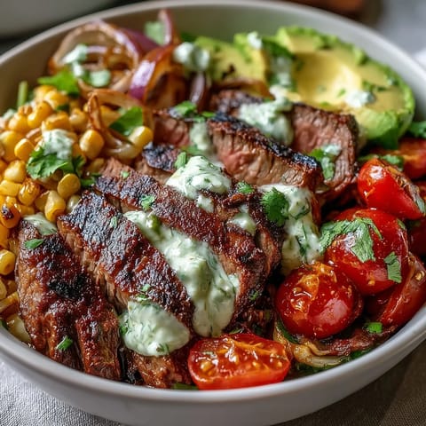 Steak Avocado Roasted Corn Bowl