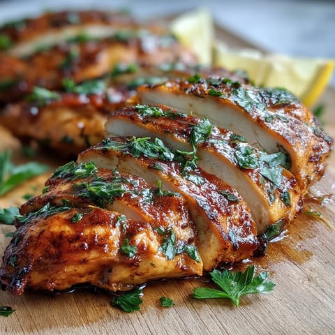Tender, juicy Oven Baked Chicken Breast served with roasted vegetables on a plate.