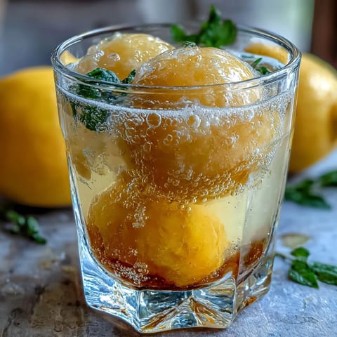 Refreshing Limoncello Sorbet Float with sparkling water and lemon garnish, served in chilled glasses for a bubbly Italian dessert drink.