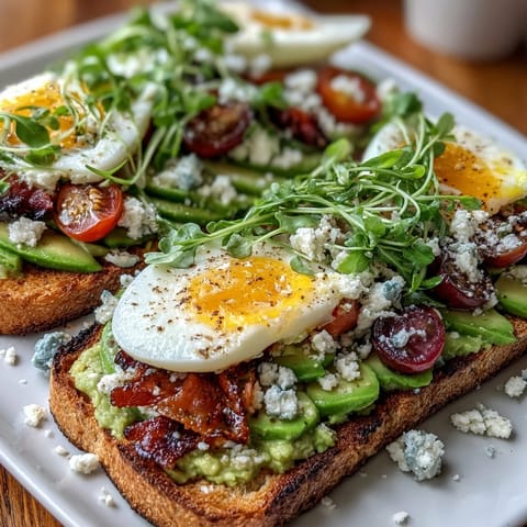 Vibrant Spring Brunch Avocado Toast Board with colorful toppings and fresh microgreens.  